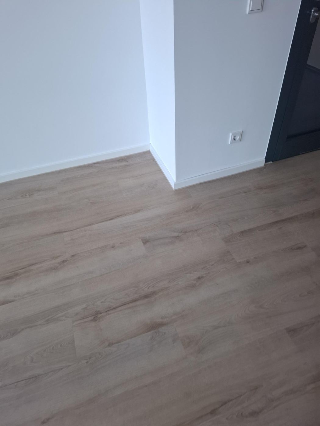 Designbelag mit weissen Sockelleisten und sauberem Tueranschluss